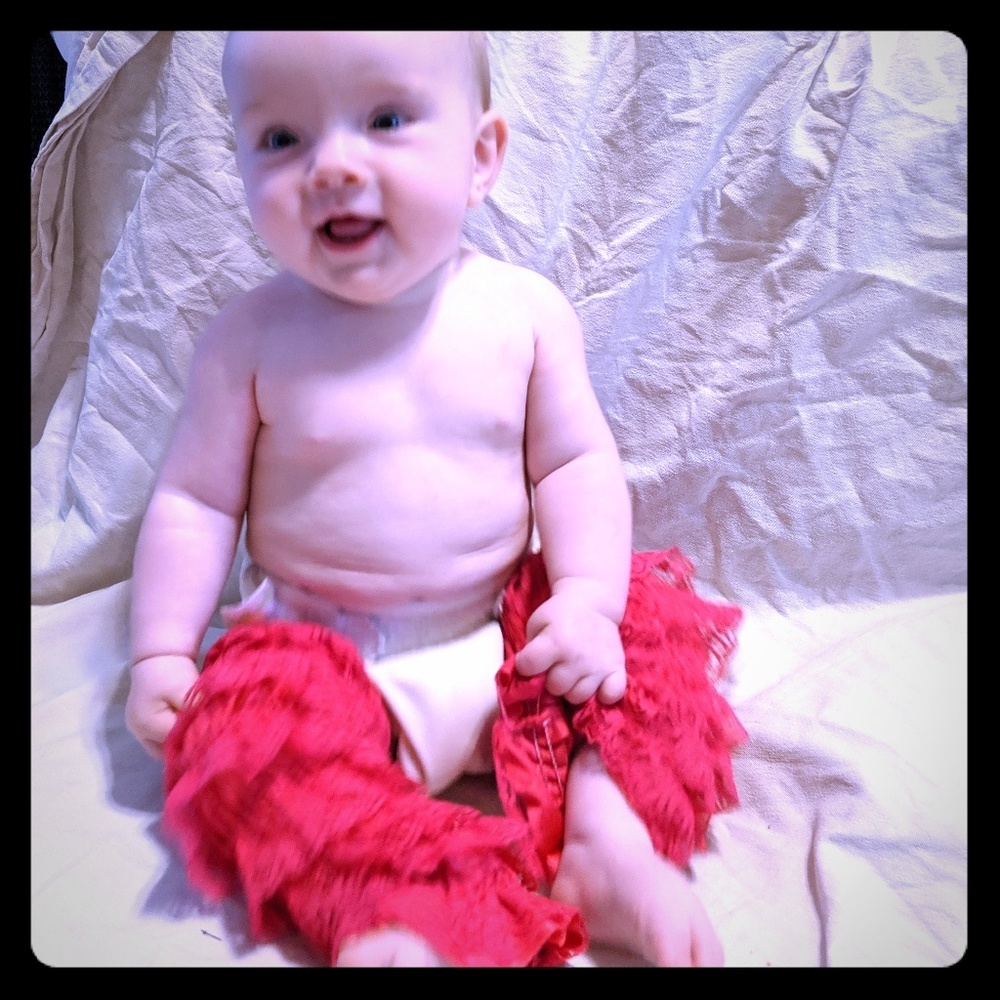 2/$10 Fuchsia lace ruffle legwarmers